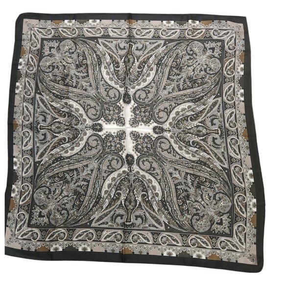 Paisley Print Square Scarf Black/Brown 27x27 Western Wild Rag - Picture 1 of 13